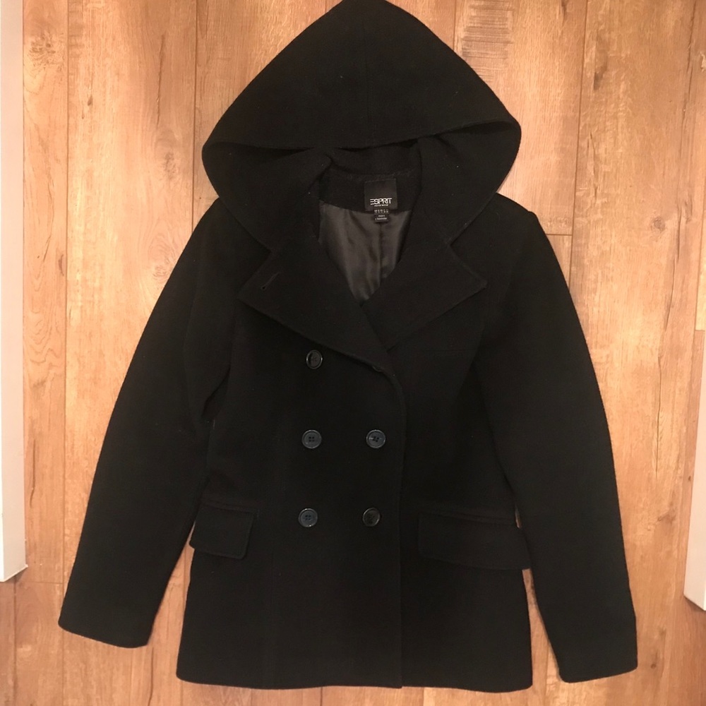 ESPRIT Black wool pea coat size small